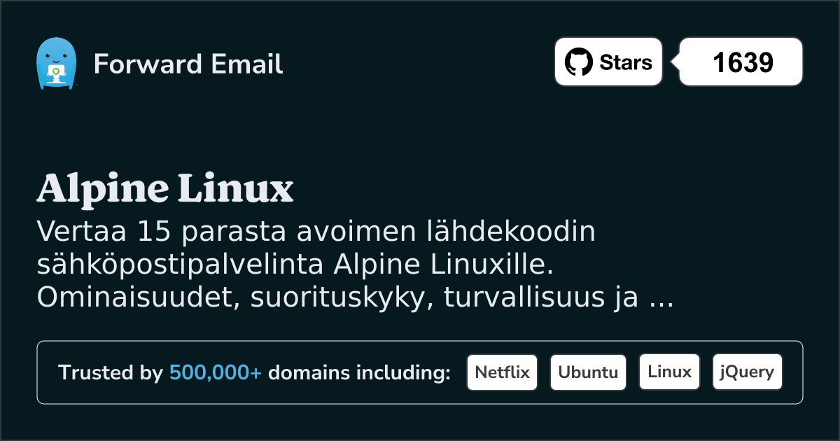 15 parasta avoimen lähdekoodin sähköpalvelinta Alpine Linux 2026