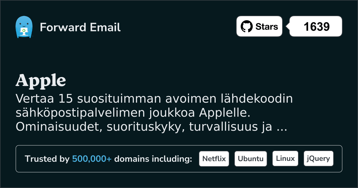 15 suosituimman avoimen lähdekoodin sähköpalvelimen joukossa Apple 2026