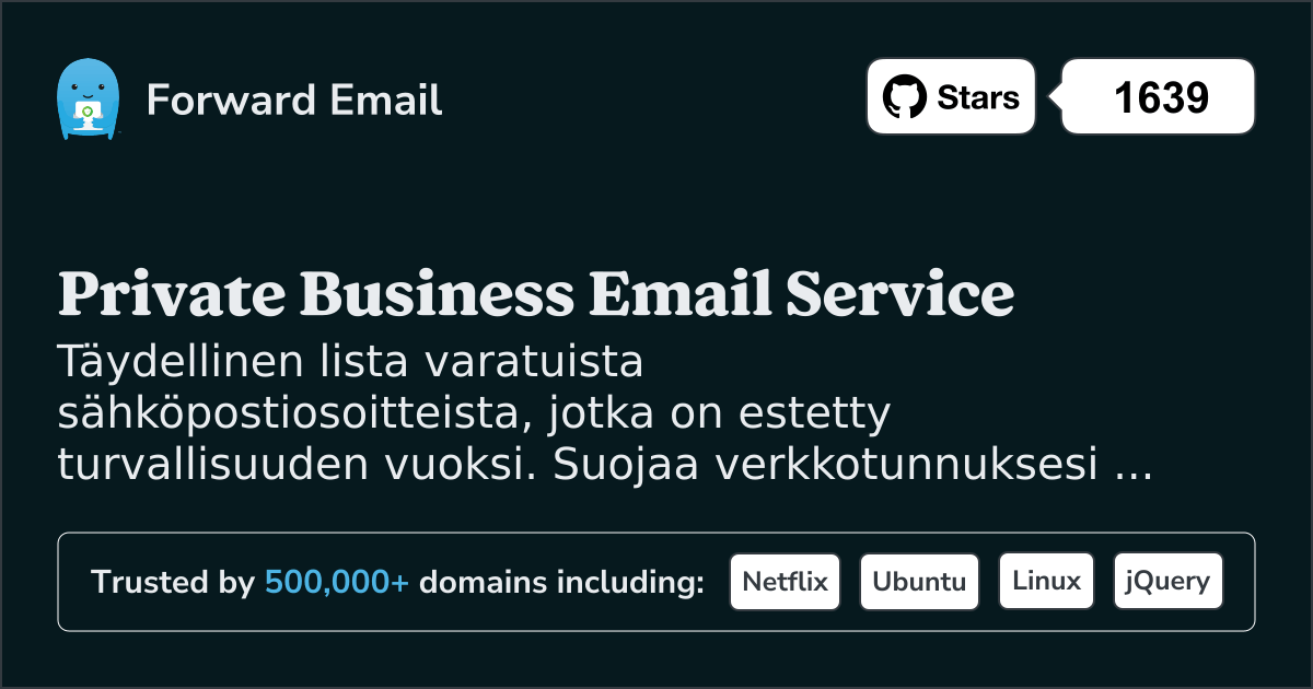 Varatut sähköpostiosoitteet - yli 1250 estettyä osoitetta turvallisuutta varten