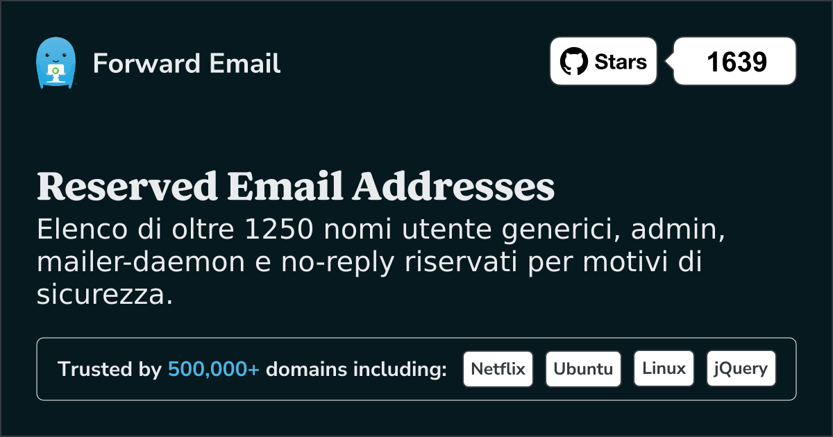 Indirizzi email riservati