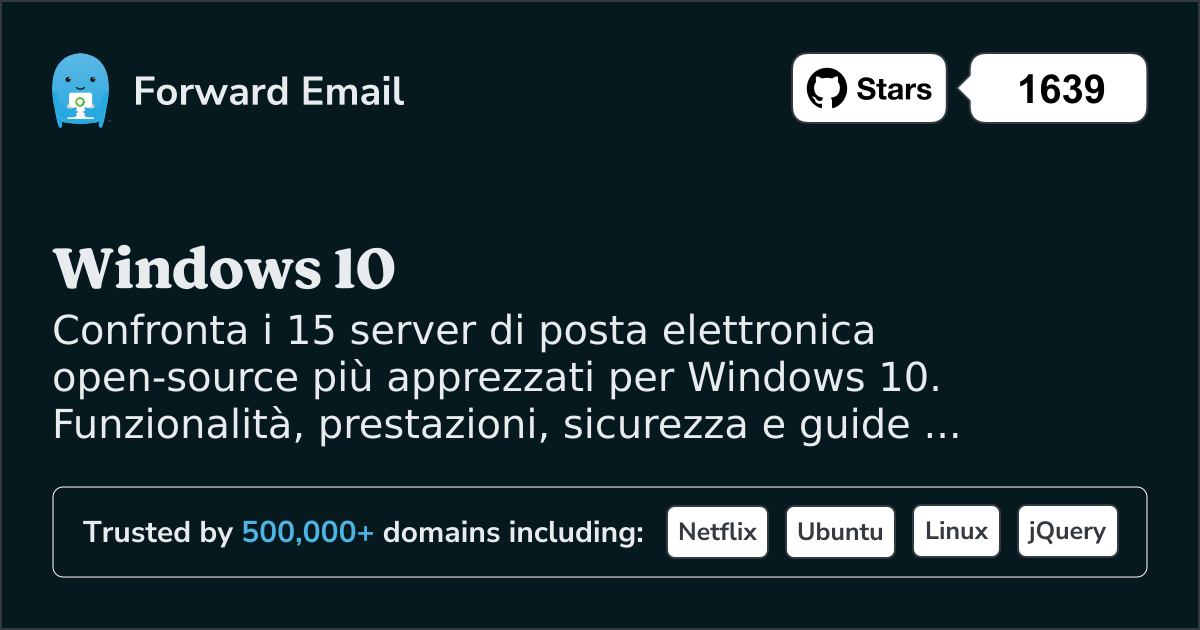 15 Server Email Open Source Preferiti per Windows 10 2026