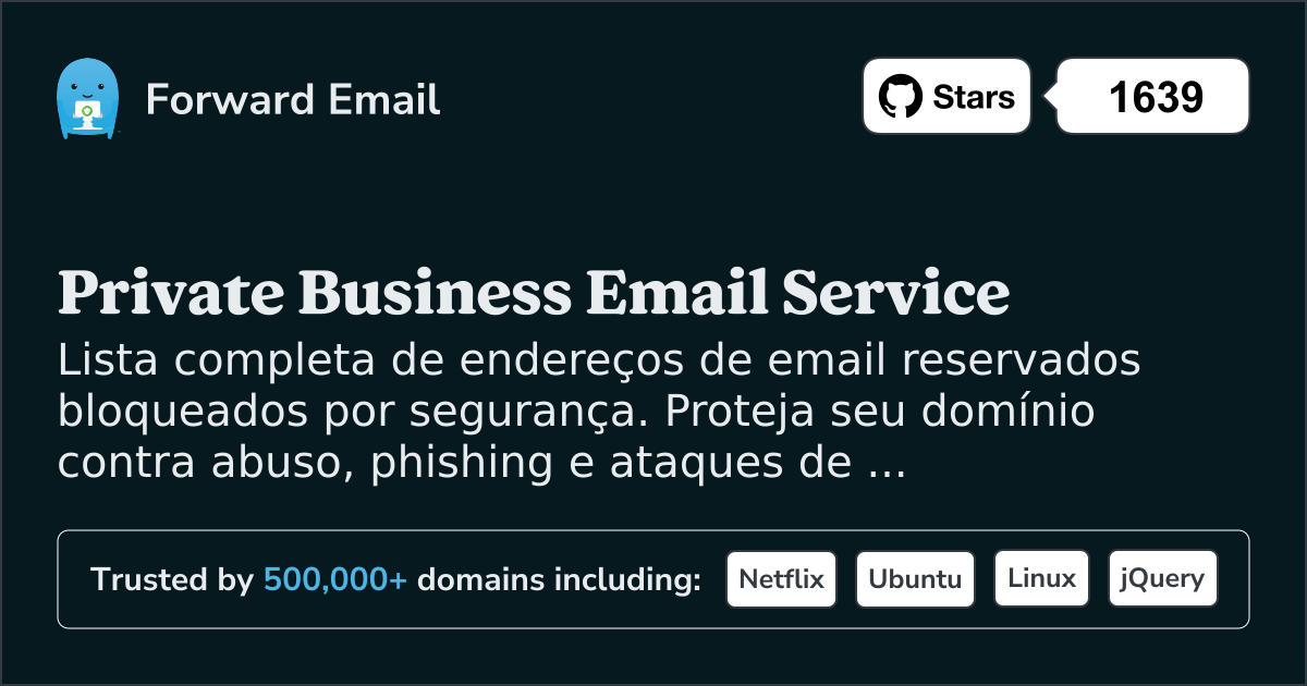 Endereços de Email Reservados - 1250+ Endereços Bloqueados para Segurança